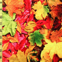 Thanksgiving Fall Leaves Print on Poly Spandex Fabric (4 Way Stretch/Per Yard)