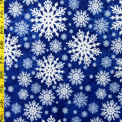 Christmas Snowflakes Print (White/Royal Blue) on Poly Spandex Fabric | (4 Way Stretch/Per Yard)