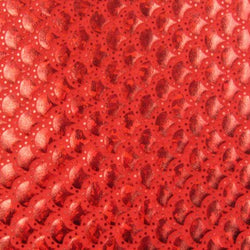 Red Mermaid Fish Scale on Hologram Foil Spandex w/ Dot Patterns Fabric | (4 Way Stretch/Per Yard)