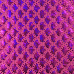 Pink Mermaid Fish Scale on Hologram Foil Spandex w/ Dots Fabric | (4 Way Stretch/Per Yard)