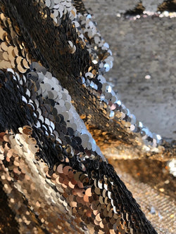 Reversible 3mm Gold & Silver Sequins Fabric | (2 Way Stretch/Per Yard)