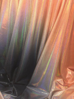Ombre Print Holographic Mirror Foil Fabric (Black/Neon Orange) | (4 Way Stretch/Per Yard)