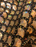 Gold & Black Mermaid Fish Scale on Hologram Foil Spandex w/ Dots Fabric | (4 Way Stretch/Per Yard)