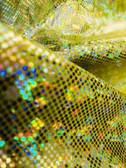Silver & Yellow Shattered Glass w/ Holographic Foil Spandex Fabric | (4 Way Stretch/Per Yard)