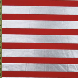 Metallic Stripes Fabric (Silver/Red) on Nylon Spandex | (4 Way Stretch/Per Yard)