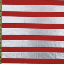 Metallic Stripes Fabric (Silver/Red) on Nylon Spandex | (4 Way Stretch/Per Yard)