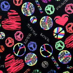 Love and Peace on Poly Spandex Fabric | (4 Way Stretch/By The Yard)