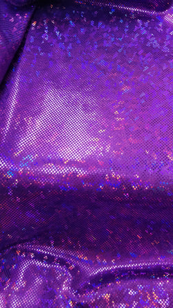 Purple Shattered Glass w/ Holographic Foil on Nylon Spandex Fabric | (4 Way Stretch/Per Yard)