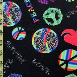 Love and Peace on Poly Spandex Fabric | (4 Way Stretch/By The Yard)