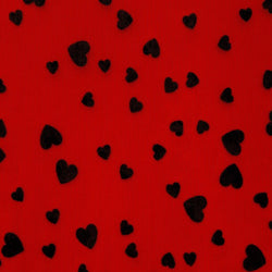 Black Hearts on Printed Mesh Fabric | (4 Way Stretch/Per Yard)