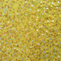 Holographic Sequins on Stretch Lace Fabric (Gold) | (4 Way Stretch/Per Yard)