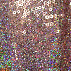 5mm Holographic Sequins on Poly Mesh Fabric (Pink) | (2 Way Stretch/Per Yard)