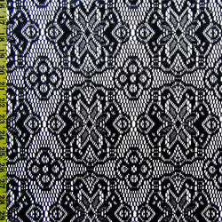 Kaleidoscope Pattern w/ Punched Lining Back on Stretch Lace Fabric (Black/White) | (2 Way Stretch/Per Yard)