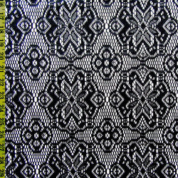 Kaleidoscope Pattern w/ Punched Lining Back on Stretch Lace Fabric (Black/White) | (2 Way Stretch/Per Yard)