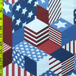US Flag with Cube Design on Poly Spandex Fabric | (4 Way Stretch/Per Yard)