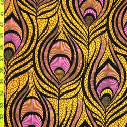 Peacock Print on Nylon Spandex Fabric (Gold) | (4 Way Stretch/Per Yard)