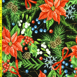 Christmas Floral Print on Poly Spandex Fabric | (4 Way Stretch/Per Yard)