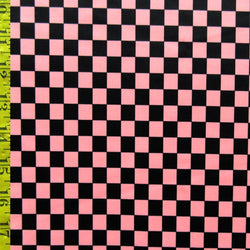 Checkerboard Print on Poly Spandex Fabric (Cantaloupe/Black) | (4 Way Stretch/Per Yard)