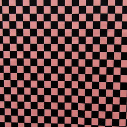 Checkerboard Print on Poly Spandex Fabric (Cantaloupe/Black) | (4 Way Stretch/Per Yard)