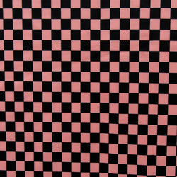 Checkerboard Print on Poly Spandex Fabric (Cantaloupe/Black) | (4 Way Stretch/Per Yard)