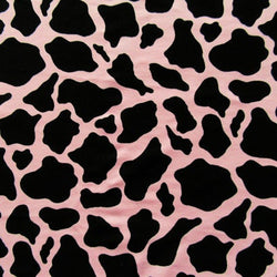 Cow Print on Nylon Spandex Fabric (Pink/Black) | (4 Way Stretch/Per Yard)