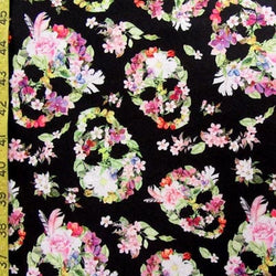 Skull Floral Print on Poly Spandex Fabric | (4 Way Stretch/Per Yard)