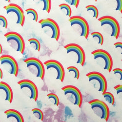 Rainbow Pride Print with Clouds on Poly Spandex Fabric | (4 Way Stretch/Per Yard)