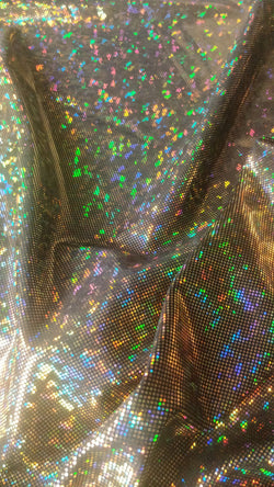 Gold Shattered Glass with Holographic Foil Spandex Fabric | (4 Way Stretch/Per Yard)