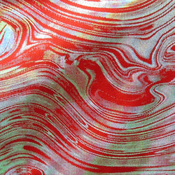 Metallic Foil Lava Swirls (Silver) on Red Nylon Spandex Fabric | (4 Way Stretch/Per Yard)