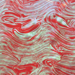 Metallic Foil Lava Swirls (Silver) on Red Nylon Spandex Fabric | (4 Way Stretch/Per Yard)