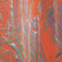Metallic Foil Lava Swirls (Silver) on Neon Orange Nylon Spandex Fabric | (4 Way Stretch/Per Yard)