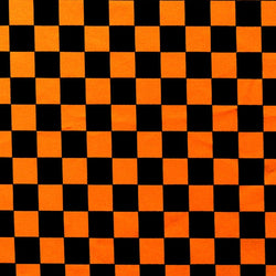 Checkerboard Print on Poly Spandex Fabric (Orange/Black) | (4 Way Stretch/Per Yard)