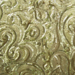 Paisley Sequins on Poly Mesh Fabric (Light Gold/Ivory) | (Non Stretch/Per Yard)