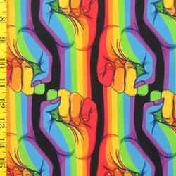 Rainbow Fist of Pride Print on Poly Spandex Fabric | (4 Way Stretch/Per Yard)