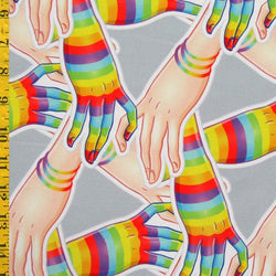 Rainbow Hands of Pride Print on Poly Spandex Fabric | (4 Way Stretch/Per Yard)