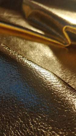 Shiny Foil on Poly Vinyl Fabric (Gold) | (4 Way Stretch/Per Yard)