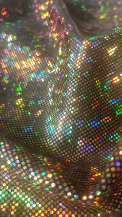 Gold Shattered Glass with Holographic Foil Spandex Fabric | (4 Way Stretch/Per Yard)