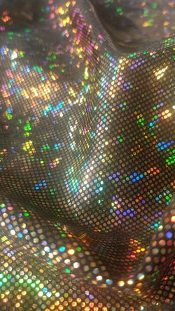 Gold Shattered Glass with Holographic Foil Spandex Fabric | (4 Way Stretch/Per Yard)