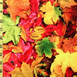 Thanksgiving Fall Leaves Print on Poly Spandex Fabric (4 Way Stretch/Per Yard)