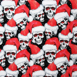 Christmas Santa Skulls Print on Poly Spandex Fabric | (4 Way Stretch/Per Yard)