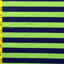 Horizontal Stripes on Poly Spandex Fabric (Navy/Apple Green) | (4 Way Stretch/Per Yard)
