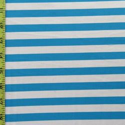 Horizontal Stripes on Nylon Spandex Fabric (White/Corona Blue) | (4 Way Stretch/Per Yard)