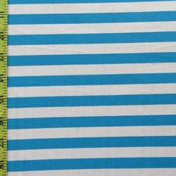 Horizontal Stripes on Nylon Spandex Fabric (White/Corona Blue) | (4 Way Stretch/Per Yard)