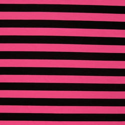 0.5" (Half Inch) Horizontal Stripes on Nylon Spandex Fabric (Black/Hot Pink) | (4 Way Stretch/Per Yard)