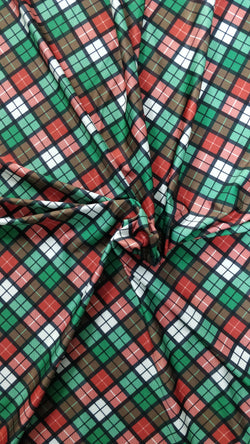 Christmas Diamond Plaid Print on Poly Spandex Fabric | (4 Way Stretch/Per Yard)