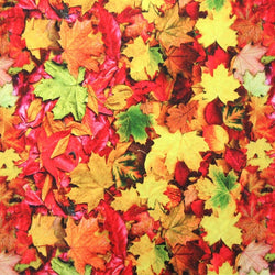 Thanksgiving Fall Leaves Print on Poly Spandex Fabric (4 Way Stretch/Per Yard)