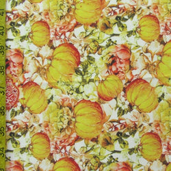Thanksgiving Floral Pumpkin Print on Poly Spandex Fabric (4 Way Stretch/Per Yard)