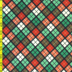 Christmas Diamond Plaid Print on Poly Spandex Fabric | (4 Way Stretch/Per Yard)