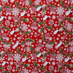 Christmas Bells and Snowflakes Print on Poly Spandex Fabric | (4 Way Stretch/Per Yard)