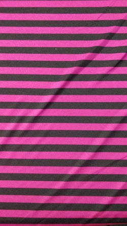 0.5" (Half Inch) Vertical Stripes on Poly Spandex Fabric (Black/Fuchsia) | (4 Way Stretch/Per Yard)